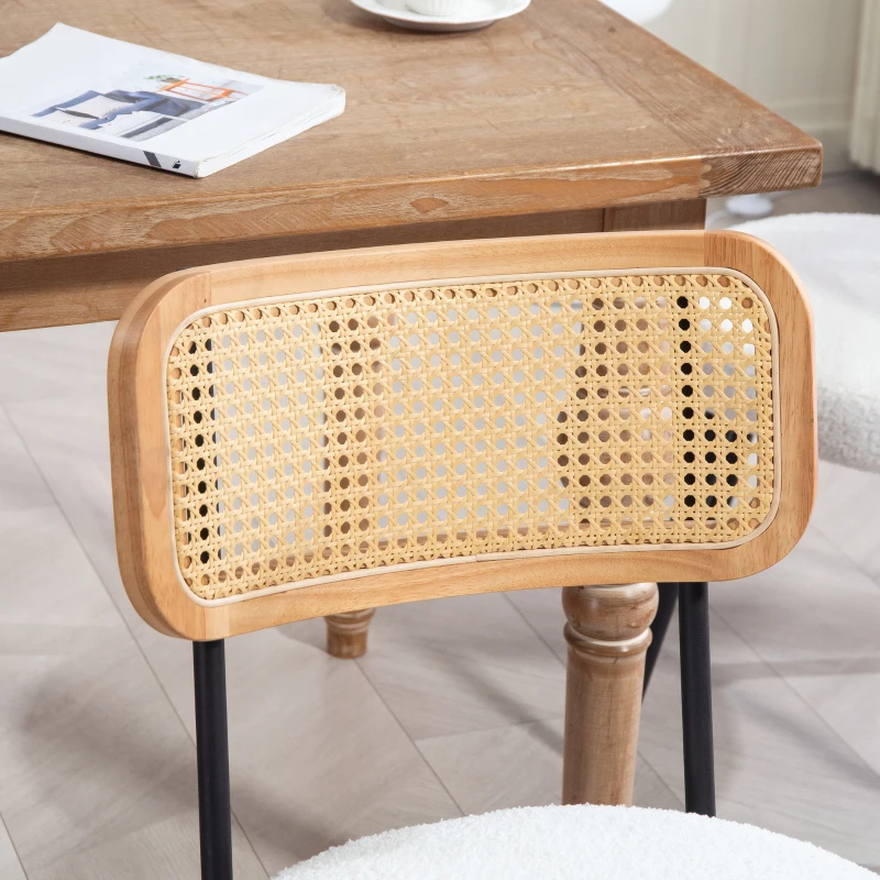 HOMCOM Set mit 2 boho Esszimmerstühlen mit Rattan-Rückenlehne für Wohnzimmer, Esszimmer, Schlafzimmer, Weiß