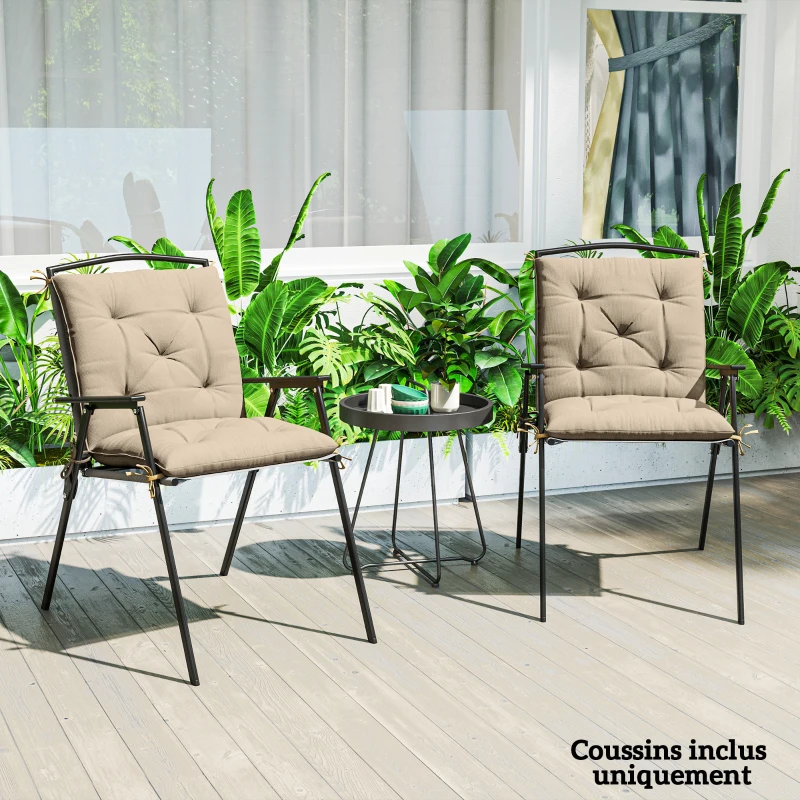 Outsunny Set von 2 Gartenkissen für Stühle im Außenbereich, Stuhlkissen mit Befestigungen, Gartenkissen 98 x 50 x 8 cm beige