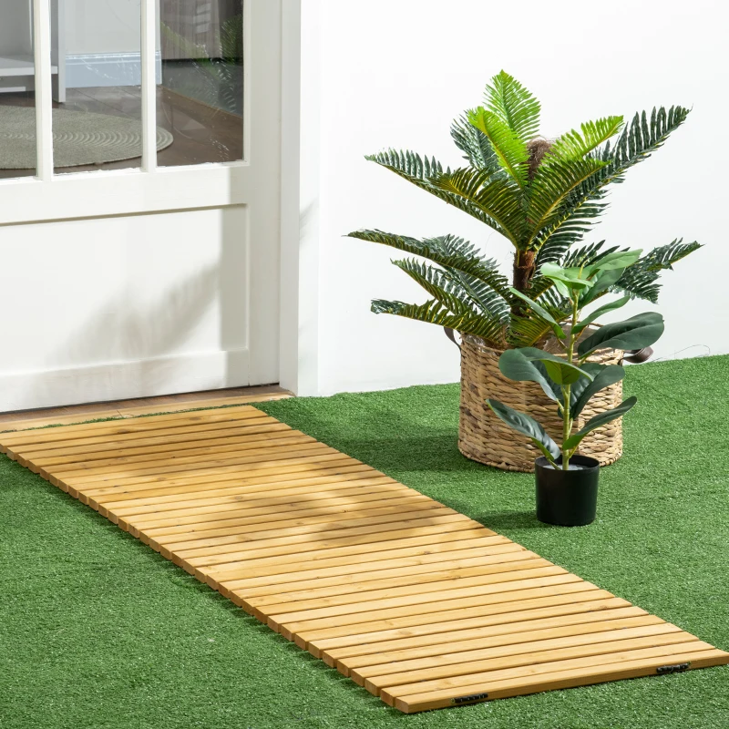 Outsunny Roll-Out Wooden Garden Pathway - Solid Pine Wood 185 x 60 cm