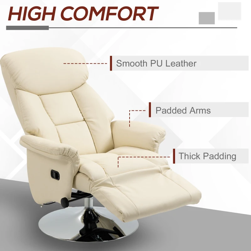 HOMCOM Reclining Swivel Armchair with Adjustable Footrest, up to 150 kg, for Living Room, Bedroom, Home Cinema, Cream