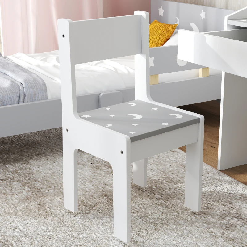 AIYAPLAY Set Sedia e Tavolino per Bambini 3-6 Anni con Organizzatore e Cassetto Estraibile, in Legno Grigio