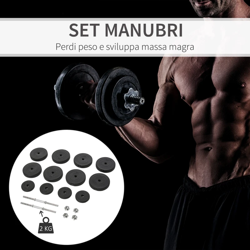 HOMCOM Set Manubri Palestra 50kg (8x5kg, 4x1.5kg), Pesi Palestra con 12 Dischi da 1.5kg, 5kg, Փ25mm, per Allenamento a Casa