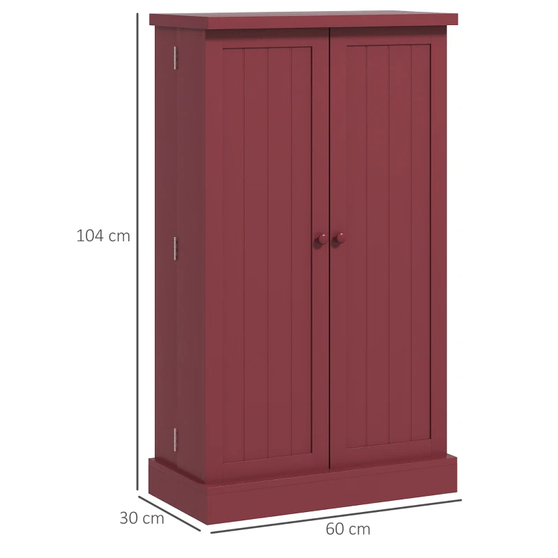 HOMCOM Küchenmöbel Vorratsschrank 2 Türen mit 5 Regalen und 12 Gewürzregalen - 60 x 30 x 104 cm - Rot