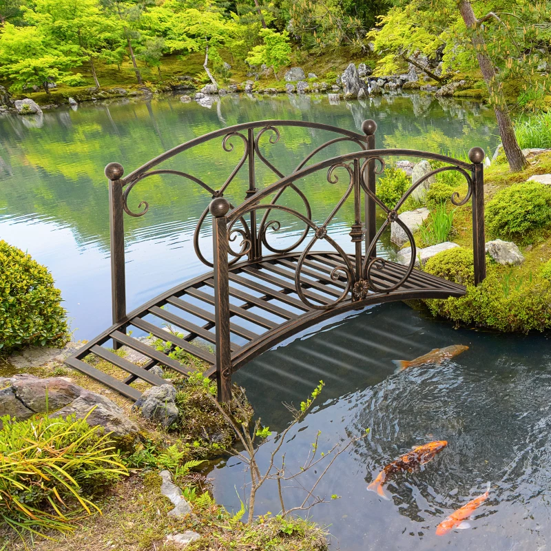 Outsunny Vintage Gartenbrücke mit Blumenelementen, aus Metall, 99x68x53 cm, Schwarz