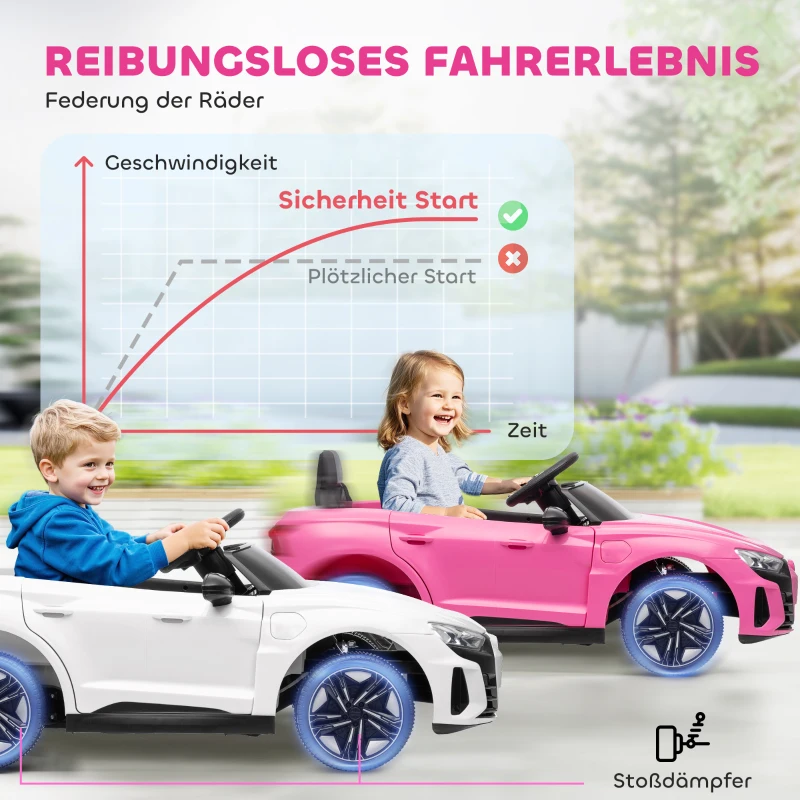 HOMCOM Kinder-Elektroauto mit Fernbedienung, Sicherheitsgurt, Hupe, Musik, Scheinwerfer, bis 5 km/h, 3-5 Jahre, Rosa