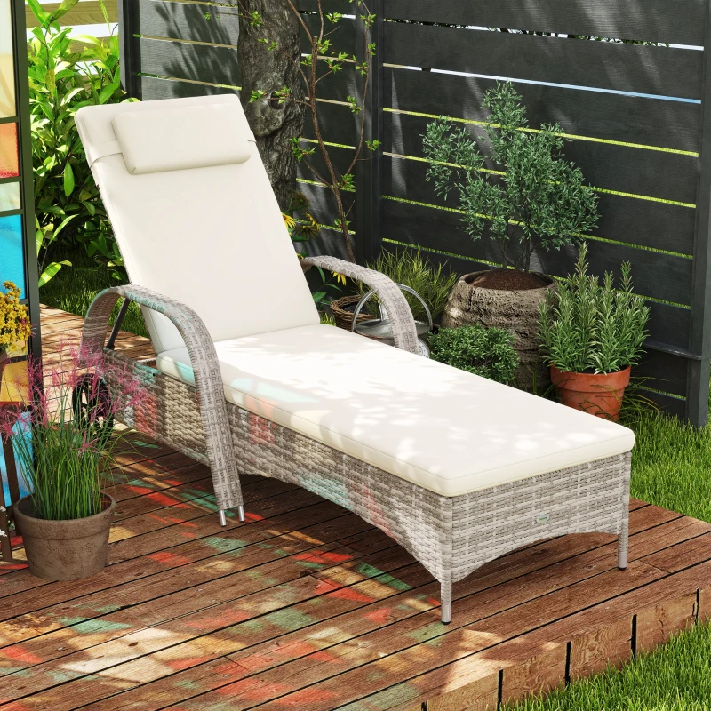 Outsunny Sonnenbett mit Matratze, einstellbarer Mehrpositionsneigung, Armlehnen, Rädern 200 x 73 x 30-103 cm Hellgrau