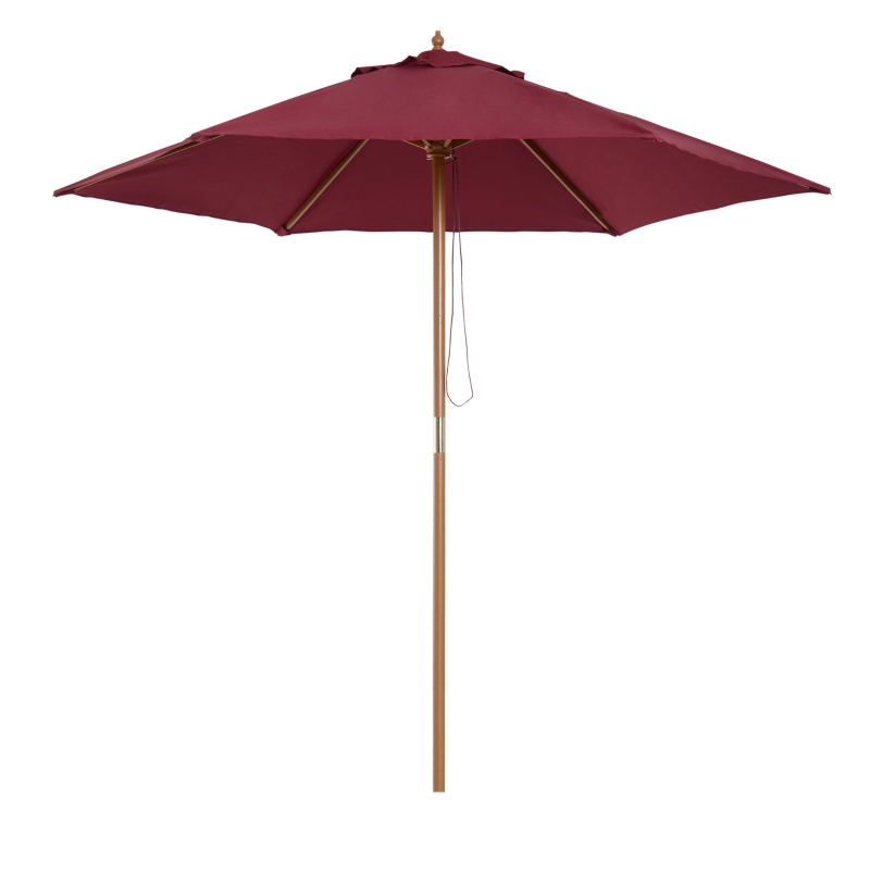 Outsunny Runder Garten-Sonnenschirm aus Holz und Polyester mit Seilöffnung, 2,5x2,3 m, Bordeaux