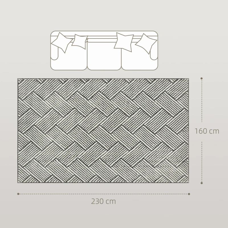 HOMCOM Teppich Wohnzimmer 230 x 160 cm kurzer Flor maschinenwaschbar hypoallergen für Wohnzimmer, Schlafzimmer, Büro, Hellgrau