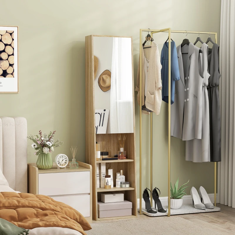 HOMCOM Badezimmerschrank Säule trapezförmig mit Spiegeltür, 6 Regalebenen, 40 x 30 x 165 cm