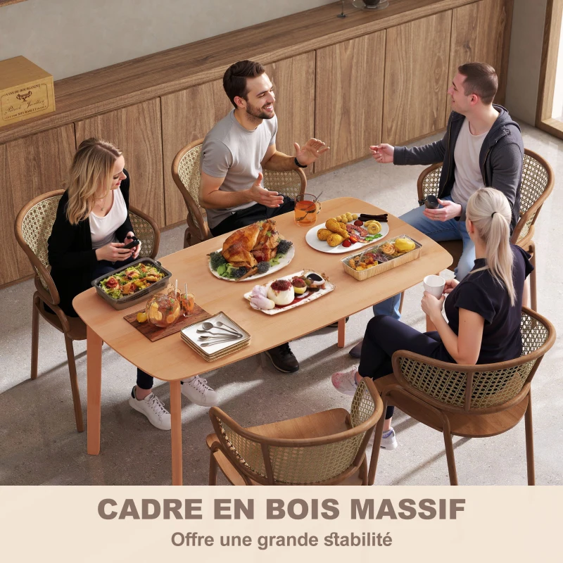 HOMCOM Table à manger rectangulaire pour 6 personnes table de cuisine 150 cm en bois massif 150 x 80 x 76 cm bois naturel