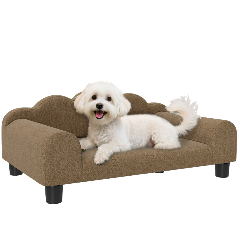 PawHut Elevated Dog Sofa Bed, Breathable Pet Sofa with Backrest and Armrest for Small Dogs, Brown