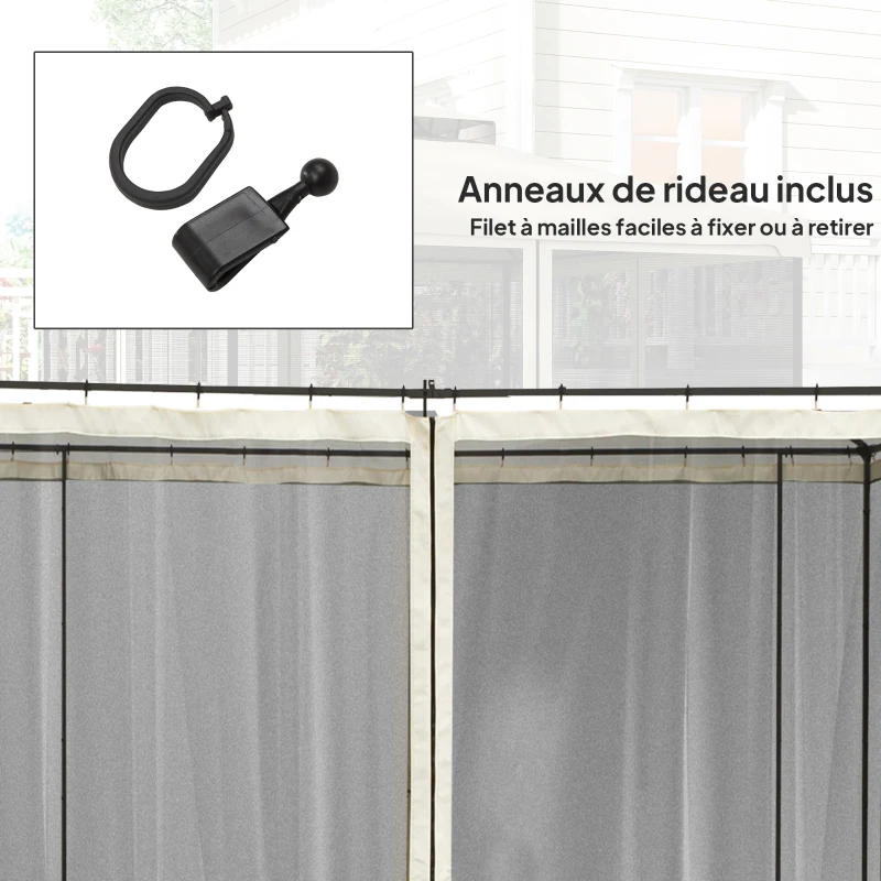 Outsunny Moustiquaires pour tonnelle barnum pavillon de jardin 3 x 3 m - lot de 4 moustiquaires zippées + crochets d'attaches - polyester nylon