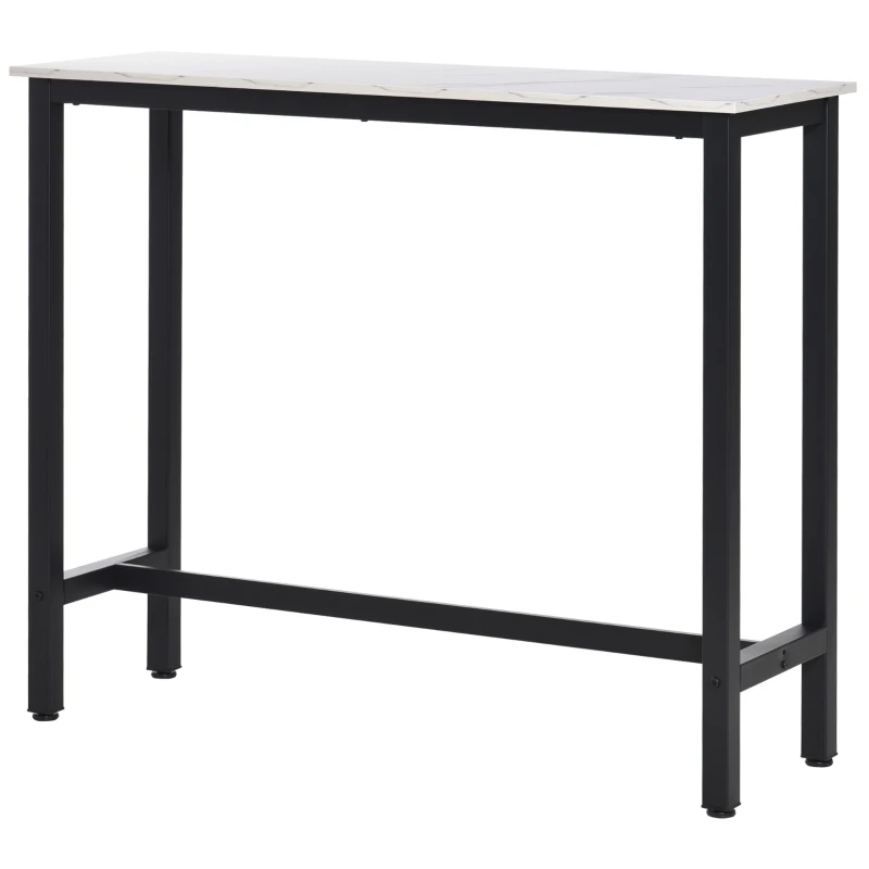 HOMCOM Bartisch in Marmoroptik, Stahlrahmen, Nivellierfüße, 120x40x100 cm, Weiß/Schwarz