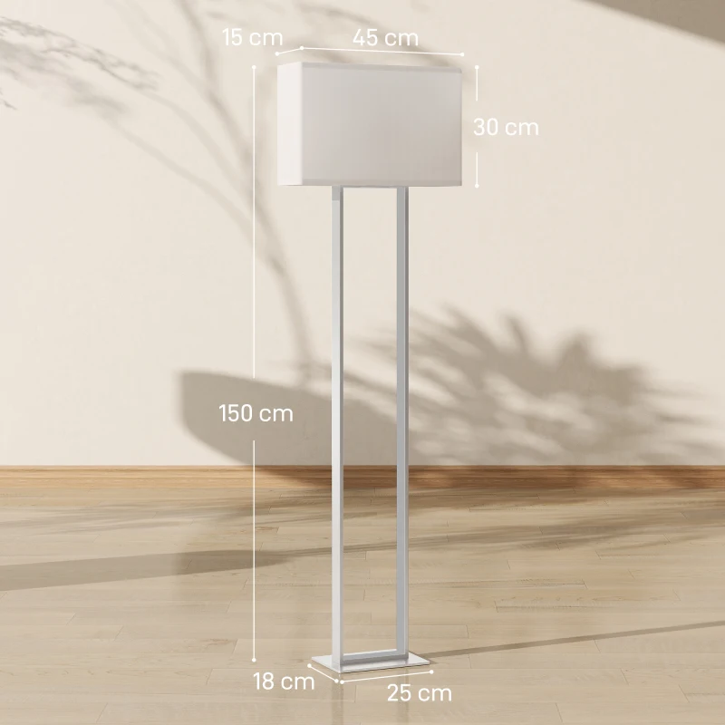HOMCOM Lámpara de Pie para Salón 150 cm con Pantalla de Tela Luz Nocturna Interruptor de Pie y Base Metálico Blanco