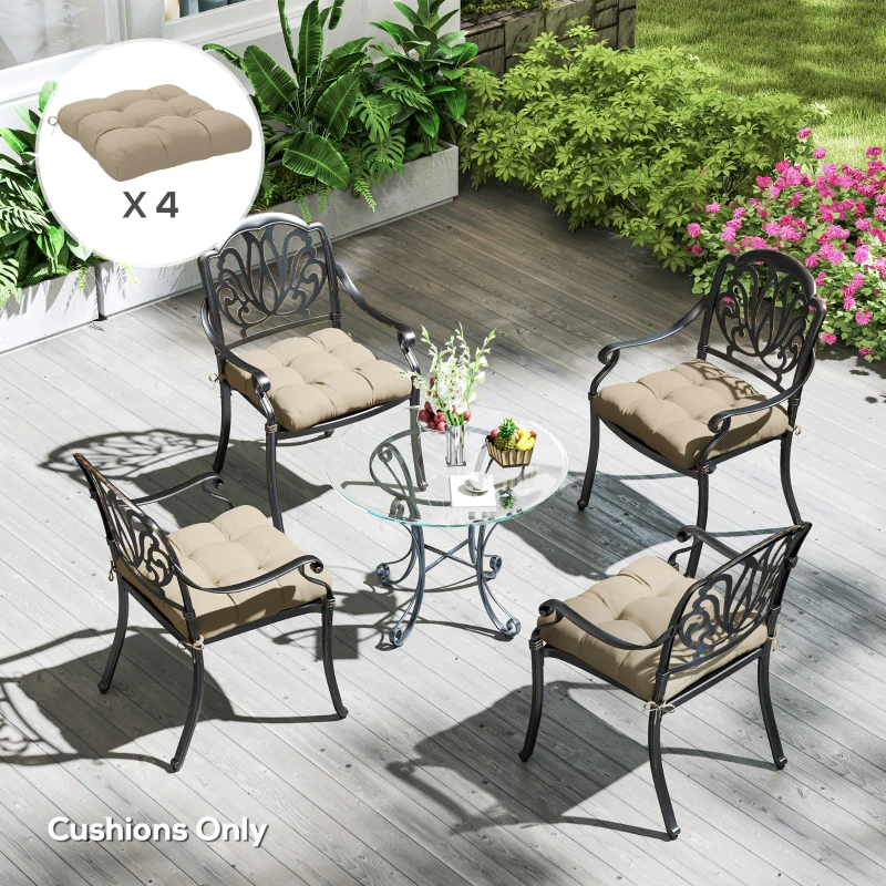 Outsunny Set von 4 Gartenstuhlkissen, Gepolsterte Outdoor-Kissen, 10 cm dick mit Befestigungen, 48 x 48 cm khaki