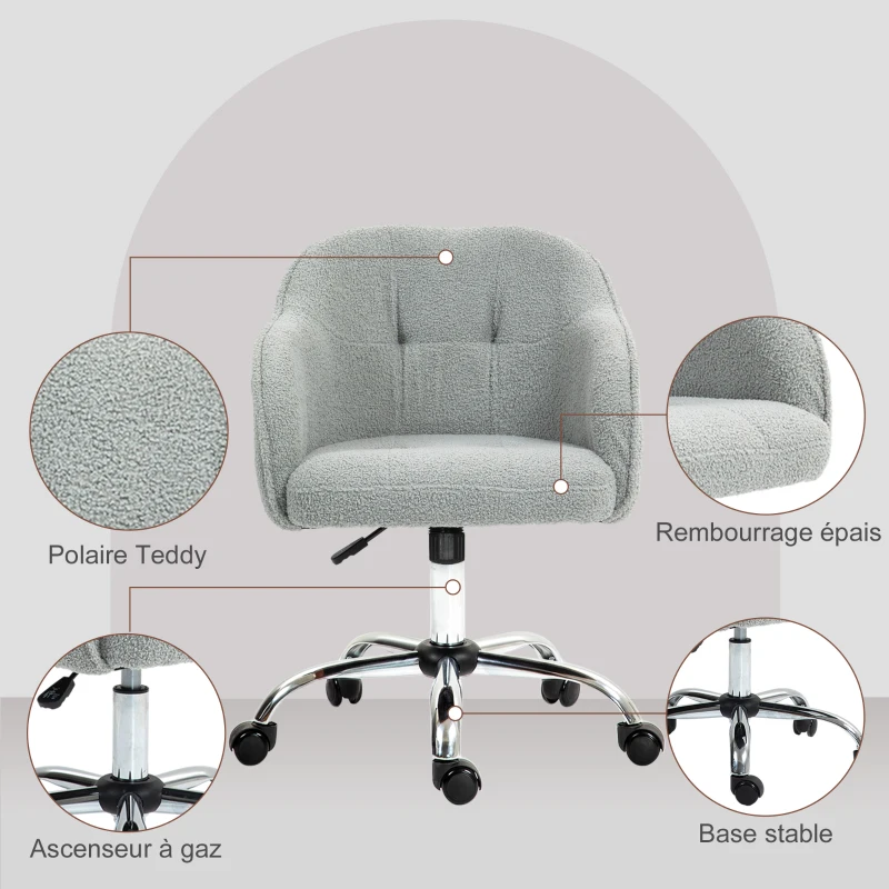 HOMCOM Chaise de bureau, fauteuil de bureau ergonomique, hauteur réglable, assise et dossier rembourrés, gris