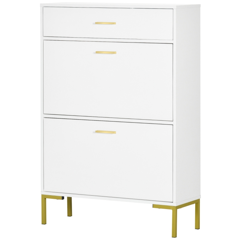 HOMCOM Three Drawer Slim Shoe Storage Cabinet, 12 Shoe Pairs - White