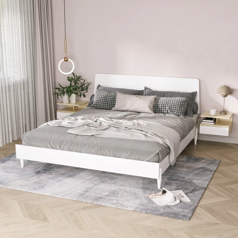 HOMCOM Set de 2 Mesitas de Noche Flotantes con 1 Cajón y Estante Abierto Diseño Moderno Montado en la Pared 35x32x22,5 cm Roble
