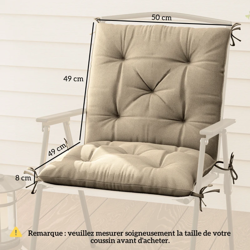 Outsunny Set von 2 Gartenkissen für Stühle im Außenbereich, Stuhlkissen mit Befestigungen, Gartenkissen 98 x 50 x 8 cm beige