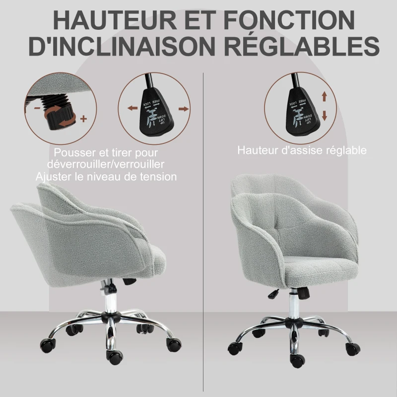 HOMCOM Chaise de bureau, fauteuil de bureau ergonomique, hauteur réglable, assise et dossier rembourrés, gris