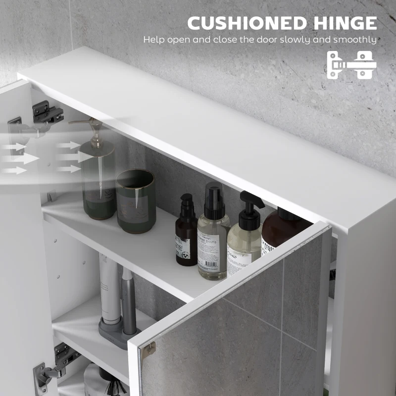 HOMCOM 60 x 15 cm Double Door Bathroom Mirror Cabinet - White