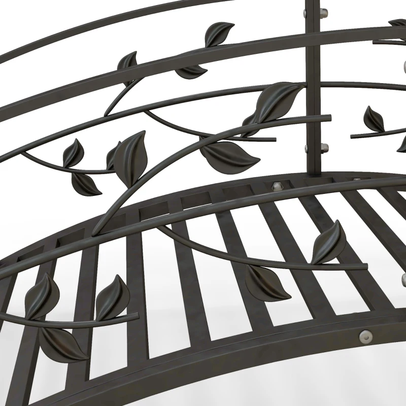 Outsunny Gartenbrücke Teichbrücke Gartendekoration dim. 119L x 67B x 47H cm mit Geländer Weinrankenmotiv Schwarz