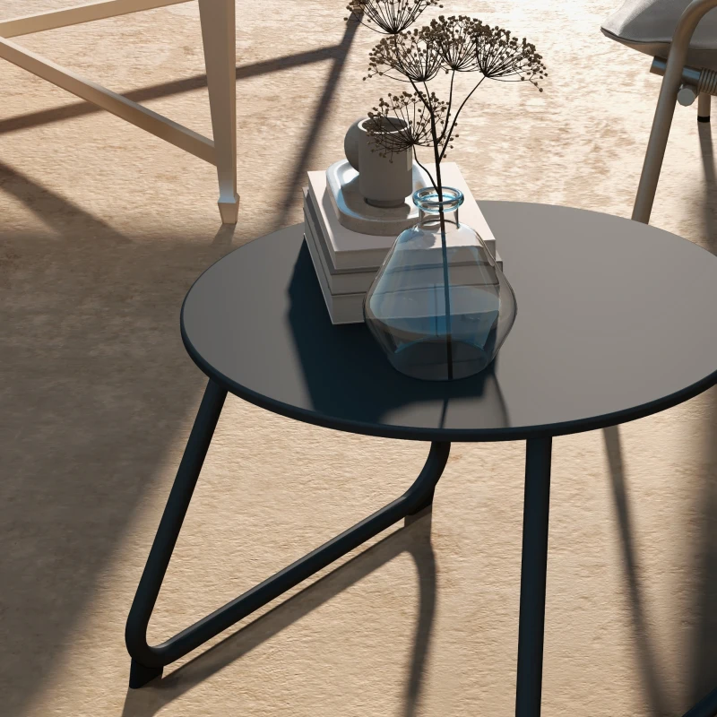 Outsunny Gartencouchtisch Ø48x37 cm aus Schwarzem Metall mit Verstellbaren Füßen