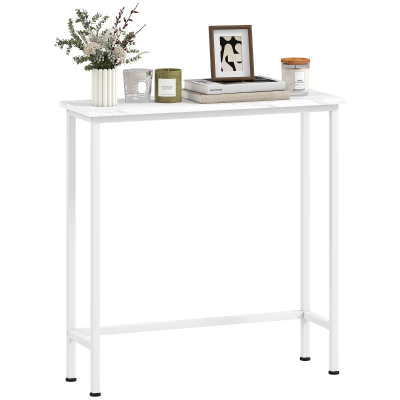 HOMCOM Tavolo Console Tavolino con piedini regolabili, cinghie anti-ribaltamento 75 x 24 x 76 cm per Piccoli Spazi Bianco