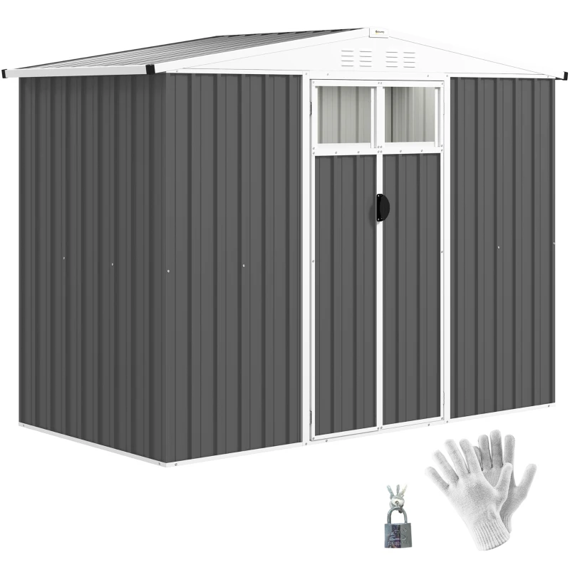 Outsunny Metall-Gartenpavillon 2,7 m² mit Fenster, 4 Belüftungsöffnungen und verriegelbarer Tür, 246 x 117 x 180 cm, Dunkelgrau