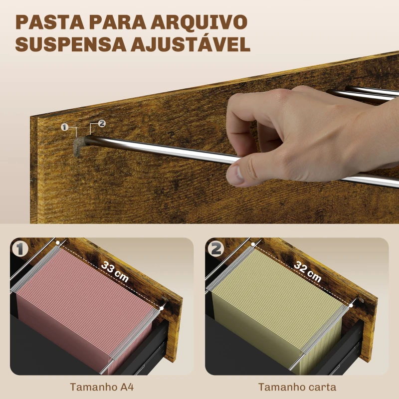 HOMCOM Móvel Arquivo para Escritório com 2 Gavetas Bloco de Gavetas para Arquivos com Fechadura para Pastas Suspensas Tamanho A4 e Carta 80x39x73,5 cm Preto e Marrom