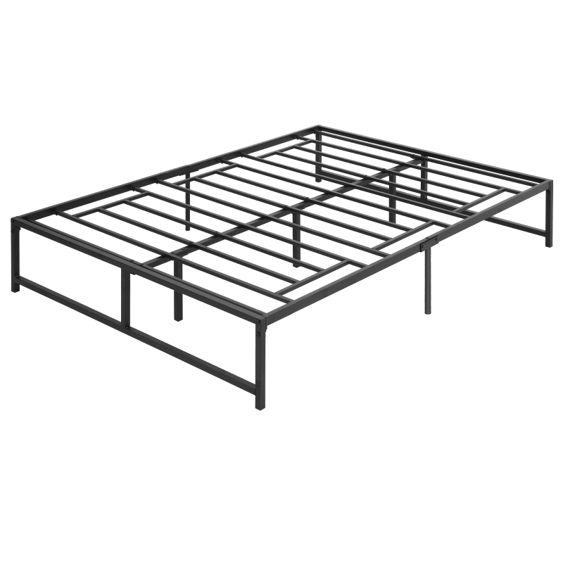 HOMCOM Bettgestell Doppelbett 140 x 190 cm, Doppelbett für 2 Personen aus Stahl, Höhe 31 cm mit Stauraum, Lattenrost, schwarz