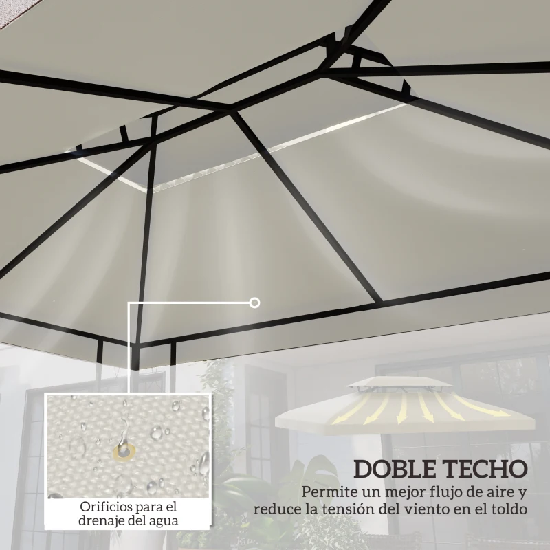 Outsunny Techo de Repuesto para Cenador 4x3 m Cubierta de Repuesto con Techo Doble 10 Orificios de Drenaje y Protección UV Toldo de Recambio para Pabellón Gazebo Crema