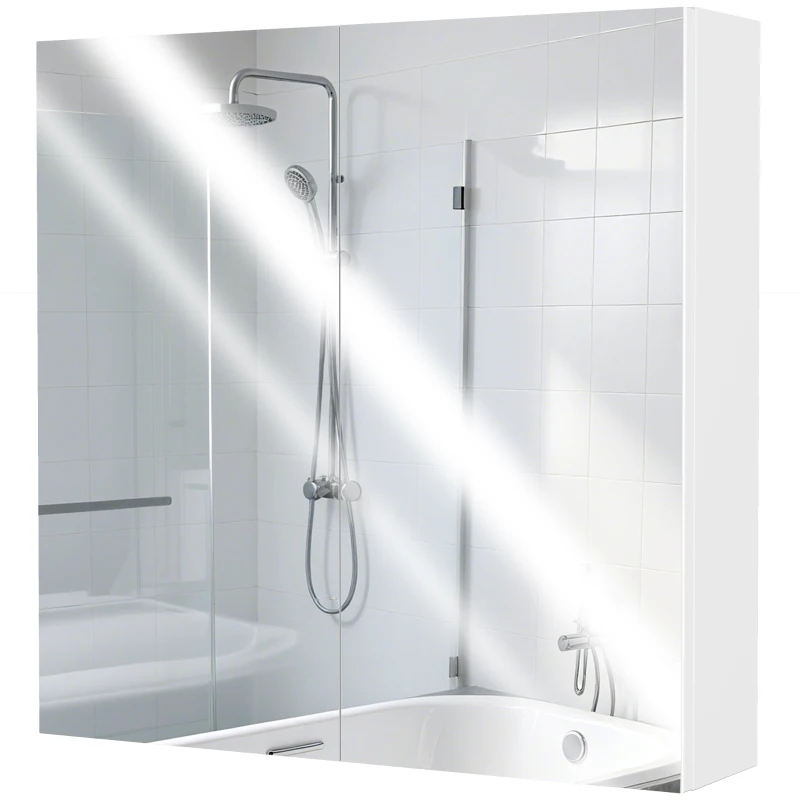 HOMCOM 60 x 15 cm Double Door Bathroom Mirror Cabinet - White