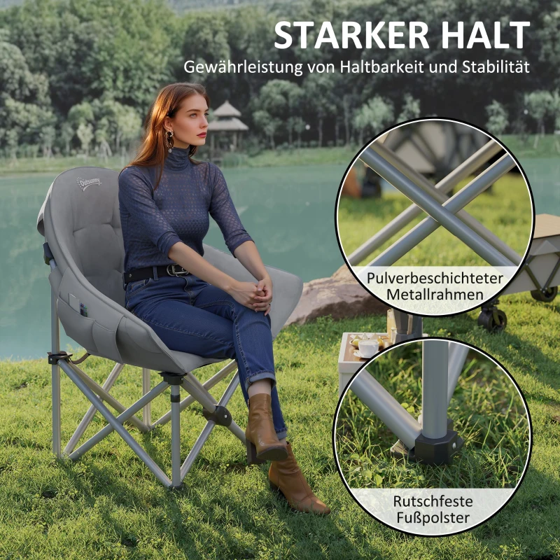 Outsunny Faltstuhl faltbar Campingstuhl mit Seitentasche Tragetasche gepolstert bis 120kg belastbar Dunkelgrau(m-5)