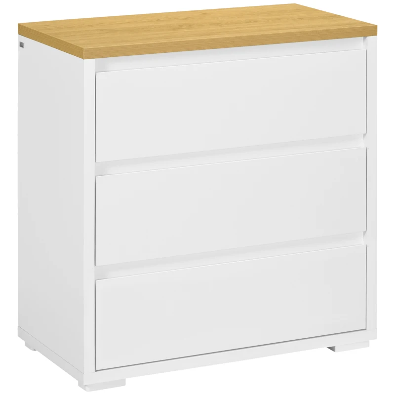 HOMCOM Kommode mit 3 Schubladen aus Spanplatte in Weiß für Schlafzimmer, Büro und Wohnzimmer, 70Lx37x75cm