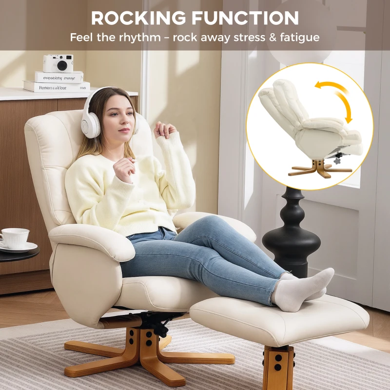 HOMCOM Relax Chair with Footrest Reclining Chair 360° Swivel Reclining Backrest Load 120 Kg Cream