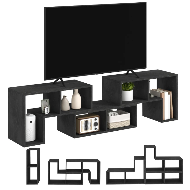 HOMCOM TV-Möbel 75" max Modular mit 2 L-förmigen Regalen und rechteckigem Regal, aus Holz, 134-180x30.5x44 cm, Schwarz