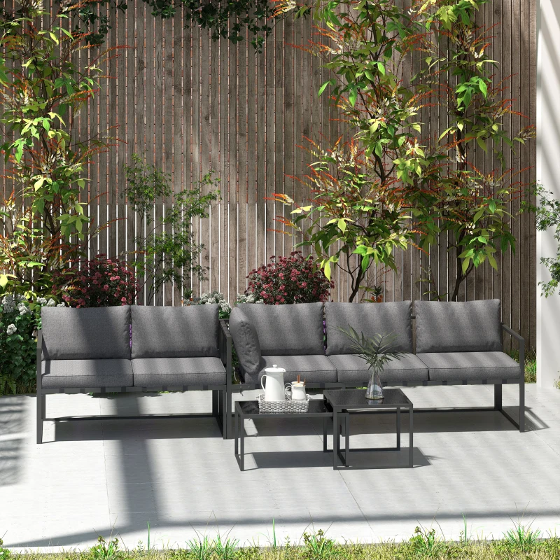Outsunny Gartenmöbel-Set für den Außenbereich mit 2 Sofas und 2 Nesttischen aus Sicherheitsglas, Grau