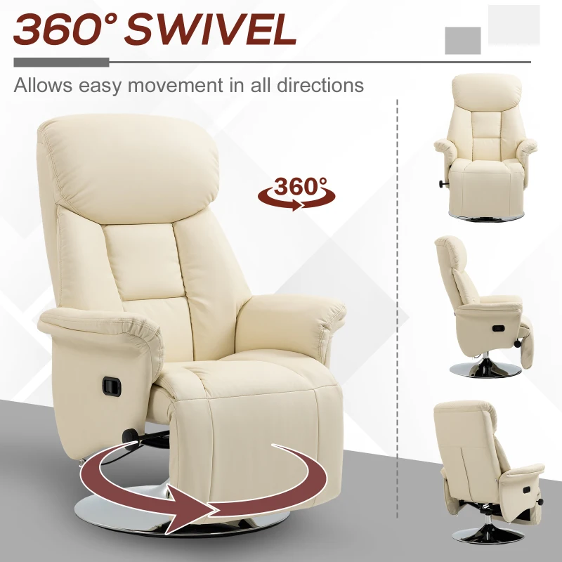 HOMCOM Reclining Swivel Armchair with Adjustable Footrest, up to 150 kg, for Living Room, Bedroom, Home Cinema, Cream