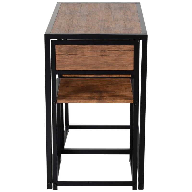 HOMCOM 3-teiliges Bartisch-Set Hochtisch-Set 3-teilig, 2 Stühle, 1 Tisch, 90 cm x 47 cm x 76  cm, Braun + Schwarz