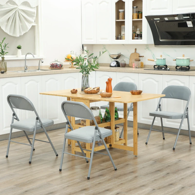 HOMCOM Set mit 4 klappbaren und transportablen Innenstühlen mit gepolsterten Sitz- und Rückenlehnen aus Samt, Stahlrahmen, Hellgrau