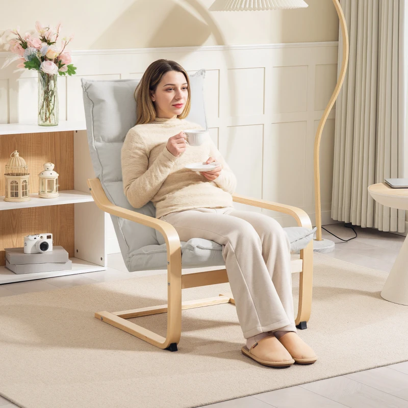 HOMCOM Loungesessel moderner Freizeitsessel Schlafzimmersessel mit gebogenen Armlehnen, Kissen, 67 x 83 x 105 cm, creme