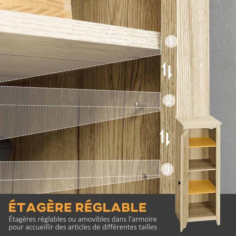 HOMCOM Armoire de Rangement sur Pieds, Meuble Colonne pour Cusine, Salle de bain, Style Classique avec 3 étagères réglables