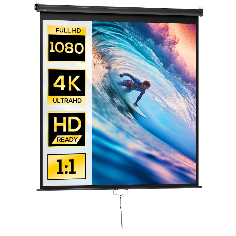 HOMCOM TV- und Heimkino-Projektionsleinwand von 99 Zoll Beamer 1:1 4K HD, 178L x 178H cm