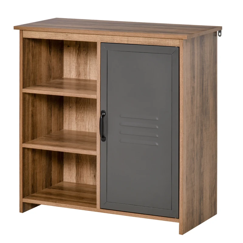 HOMCOM Mehrzweckschrank mit Regalen und Schrank aus Holz mit Metalltür, Möbel für Wohnzimmer und Küche, 80x35x82cm, Braun Grau