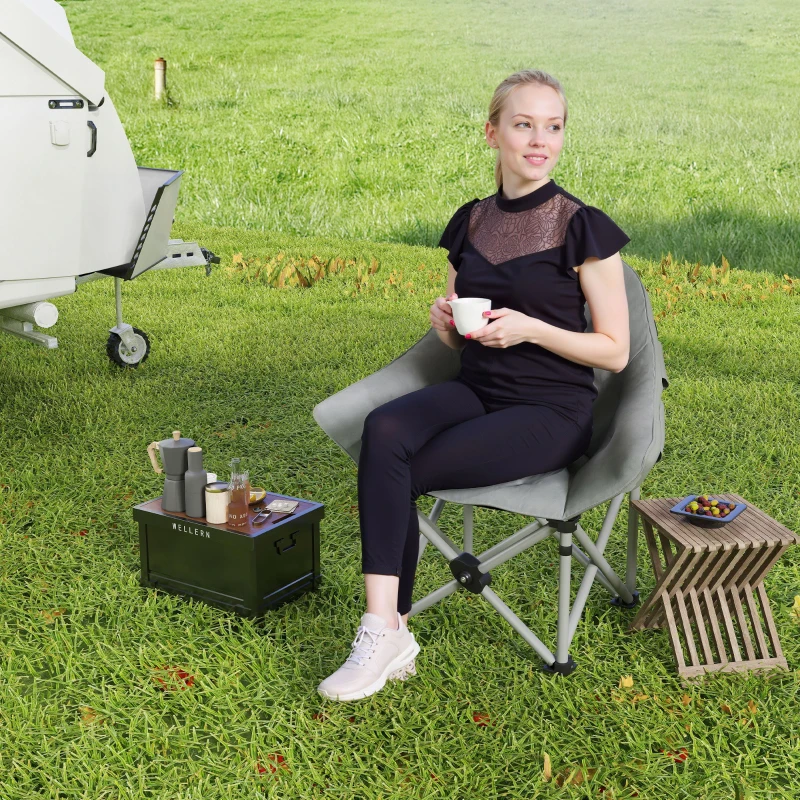 Outsunny Faltstuhl faltbar Campingstuhl mit Seitentasche Tragetasche gepolstert bis 120kg belastbar Dunkelgrau(m-8)
