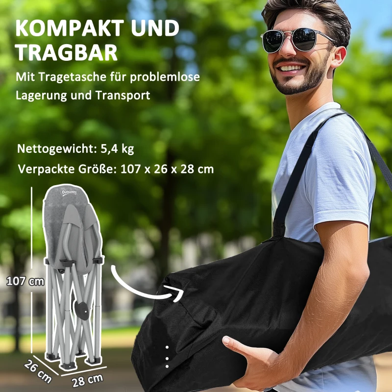 Outsunny Faltstuhl faltbar Campingstuhl mit Seitentasche Tragetasche gepolstert bis 120kg belastbar Dunkelgrau(m-7)