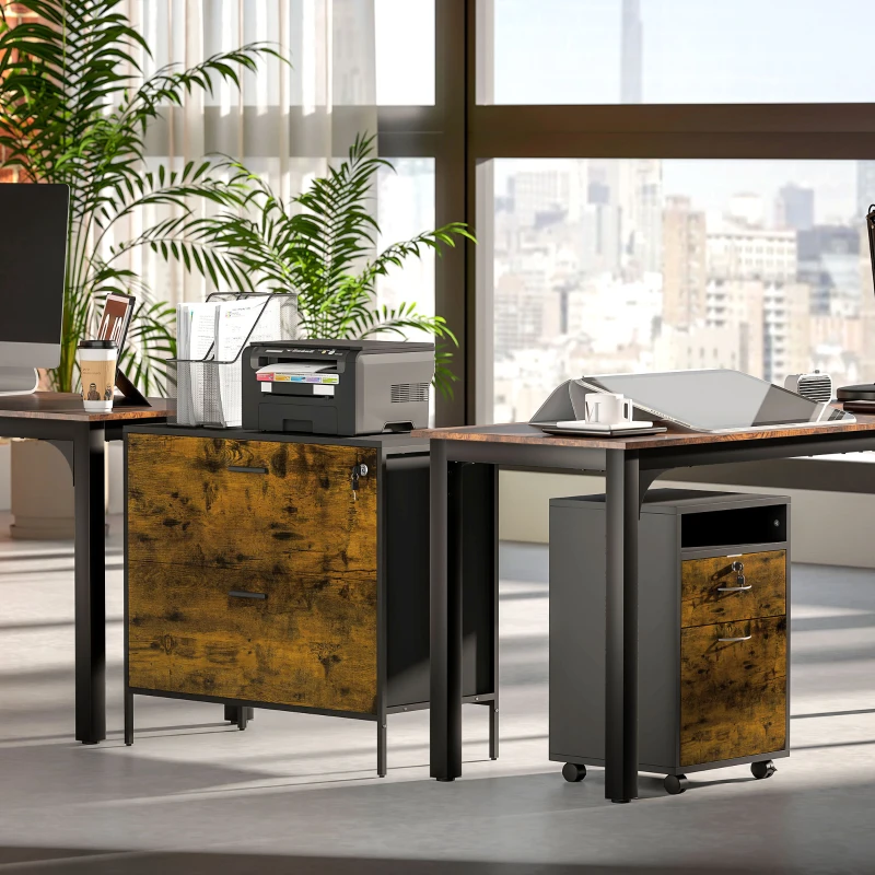 HOMCOM Cajonera de Oficina con 2 Cajones Cajonera para Archivadores con Cerradura y Carpetas Colgantes 80x39x73,5 cm Marrón
