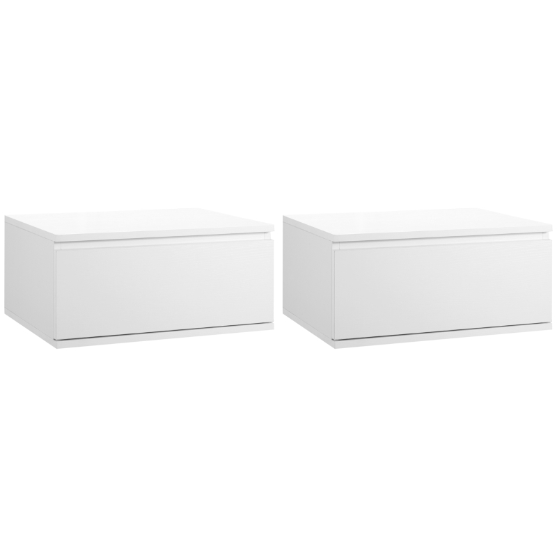 HOMCOM Nachttisch Set 2 Stück mit Schublade und schwebendem Design aus Spanplatte und MDF, 49x38x23 cm, Weiß