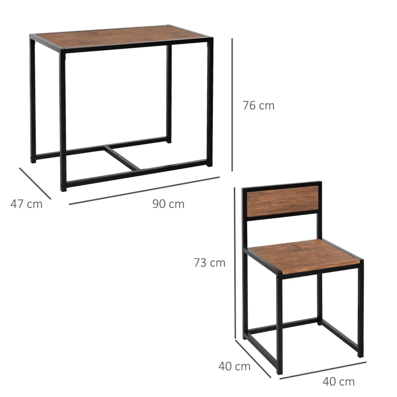 HOMCOM 3-teiliges Bartisch-Set Hochtisch-Set 3-teilig, 2 Stühle, 1 Tisch, 90 cm x 47 cm x 76  cm, Braun + Schwarz